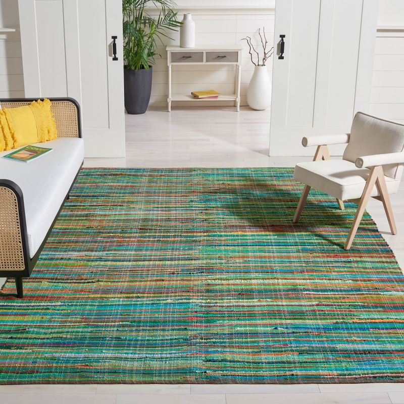 Rag Area Rug RAR240 Hand Woven Area Rug - Green/Multi - 6'x9' - Safavieh.