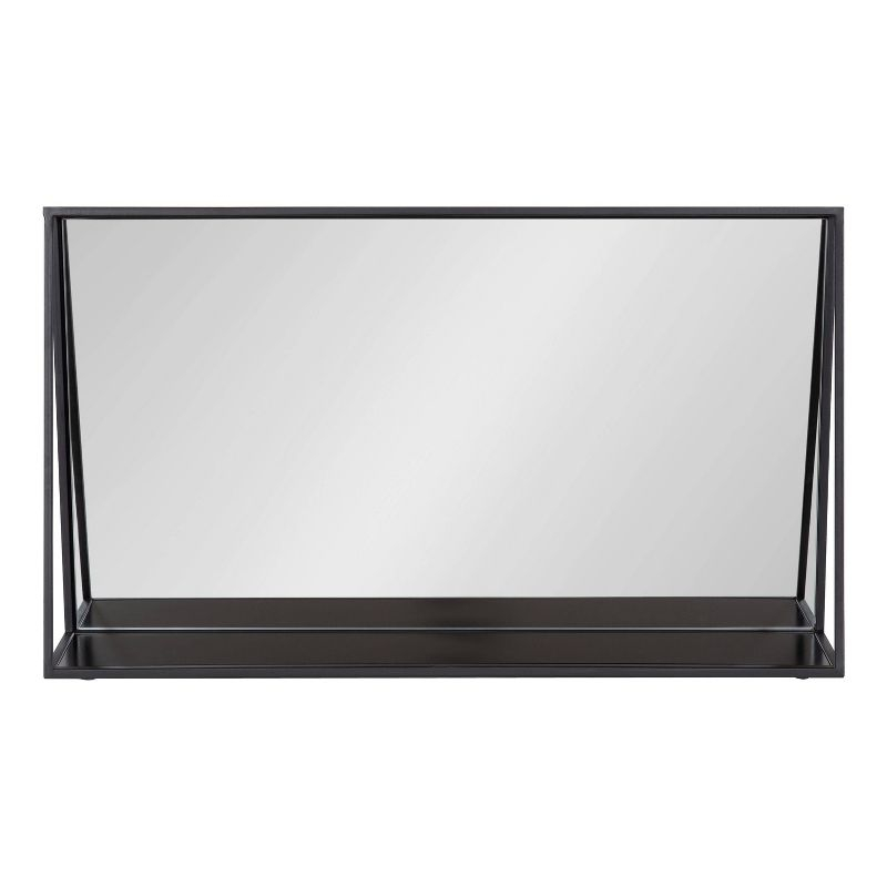28" x 16" Lintz Metal Framed Decorative Wall Mirror with Shelf Black - Kate & Laurel All Things Decor
