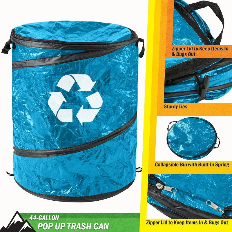 wakeman Wakeman Collapsible Pop Up Trash Can with Zippered Lid - Recycle Bin for Camping or Parties