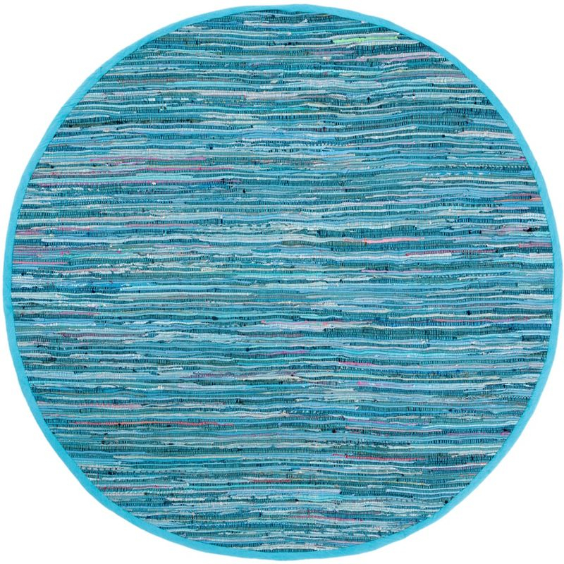 Rag Rug RAR121 Hand Woven Indoor Area Rug - 6' Round - Blue/Multi - Safavieh