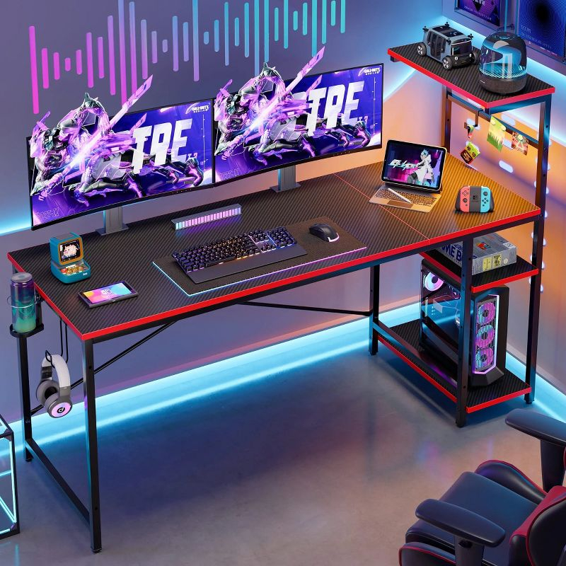 Bestier 61 Inch Retangular Gaming Desk with Shelves Black