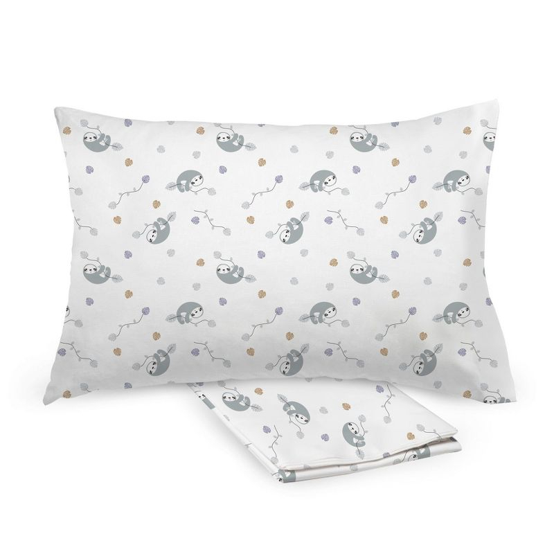 BreathableBaby Cotton Percale Pillowcase, For 13" x 18"/33 x 46 cm Toddler Pillow, Sloths (2-Pack)