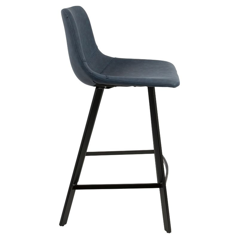 Set of 2 26" Outlaw Industrial Counter Height Barstool Blue - Lumisource: Faux Leather, Metal Legs, Footrest