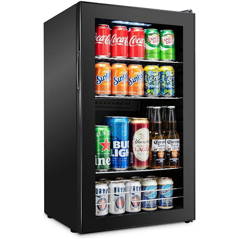 Ivation 126 Can Beverage Refrigerator, Freestanding Mini Fridge with Glass Door - Black
