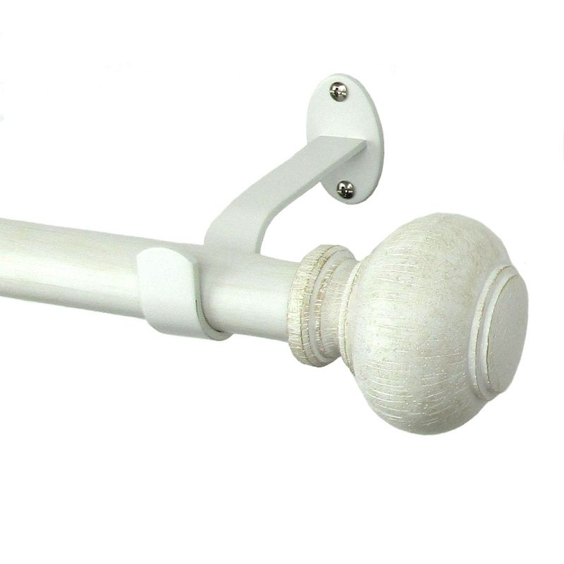 Rhinebeck Rustic Faux Wood 1" Window Drapery Single Curtain Rod - 86" - 120" - White