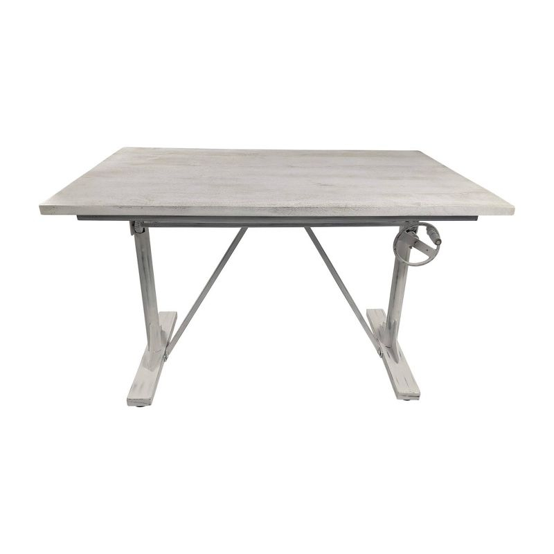 Carolina Living Brio Sit Or Stand Adjustable Desk Whitewash: Mango Wood Surface, Iron Frame, No Storage