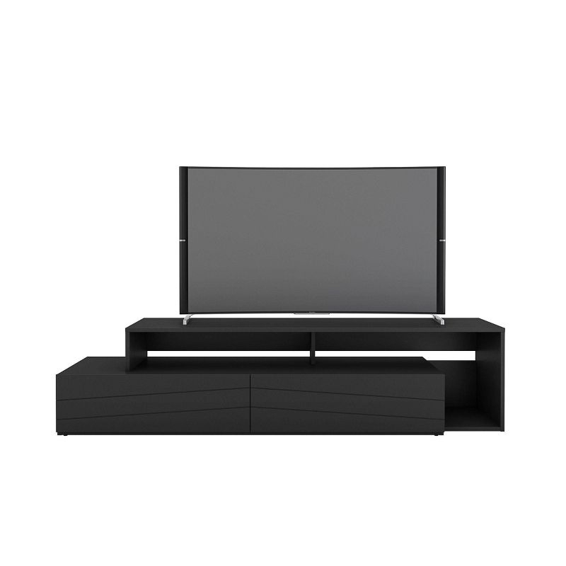 Tonik TV Stand for TVs up to 80" Black - Nexera: Modern Console with Drawers, Melamine Finish, Wood Composite