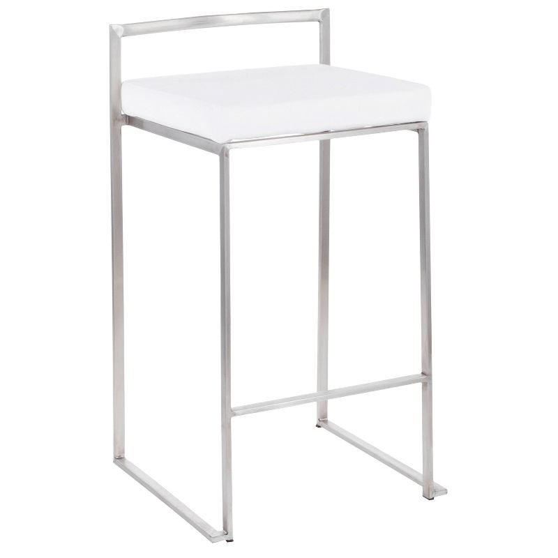 Set of 2 Fuji Contemporary Stackable Barstools White: Velvet Upholstery, 27.75" Seat Height - LumiSource