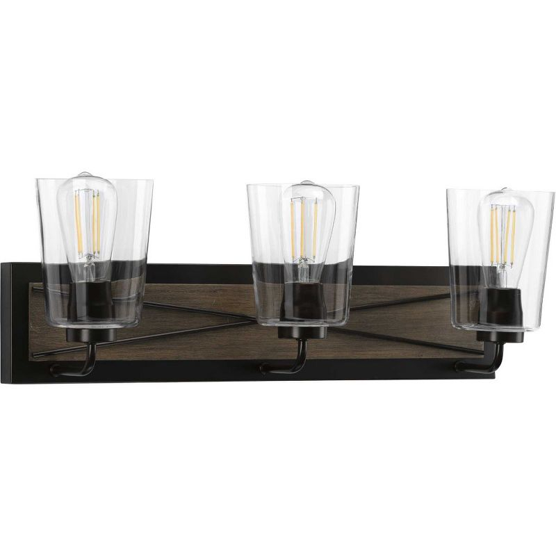 Progress Lighting Briarwood 3-Light Bath Vanity in Antique Bronze with Clear Glass Shades