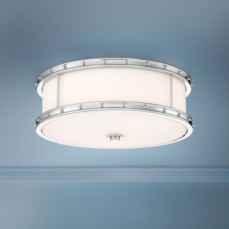 Minka Lavery Modern Ceiling Light Flush Mount Fixture 15 1/2" Chrome LED Etched Opal Glass Shade for Bedroom Kitchen Hallway House