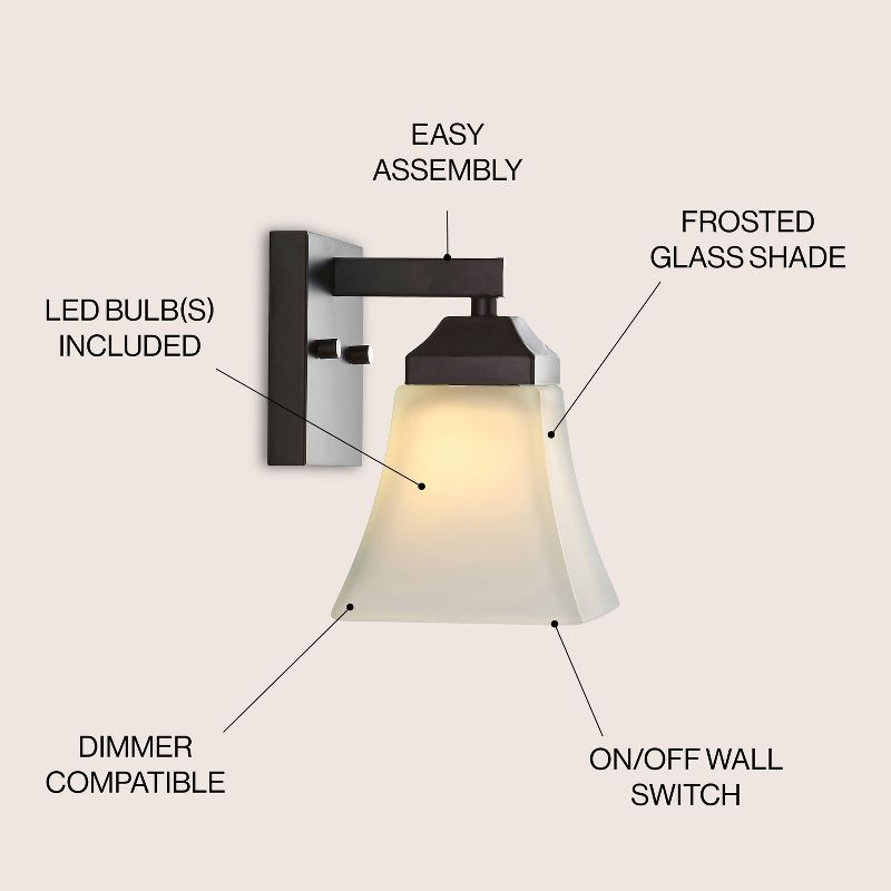 JONATHAN Y Staunton 5" 1-Light Iron/Glass Modern Cottage LED Vanity Light, Oil Rubbed Bronze