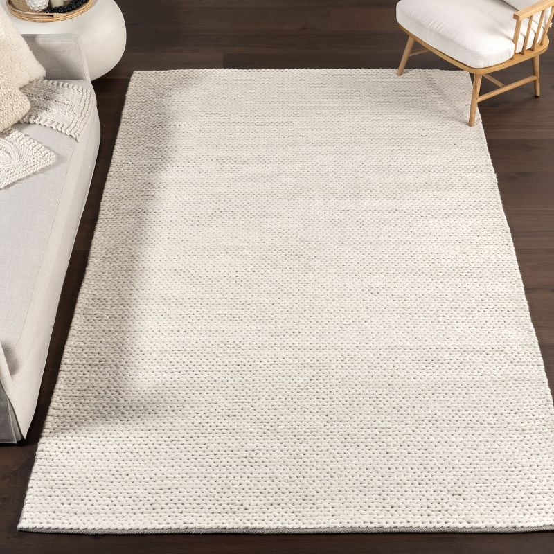 Nuloom 9x12 Penelope Wool Braided Handmade Indoor Area Rug, Off White, Solid Rustic Farmhouse Style, For Bedroom, Living Room, Hallway, Entryway