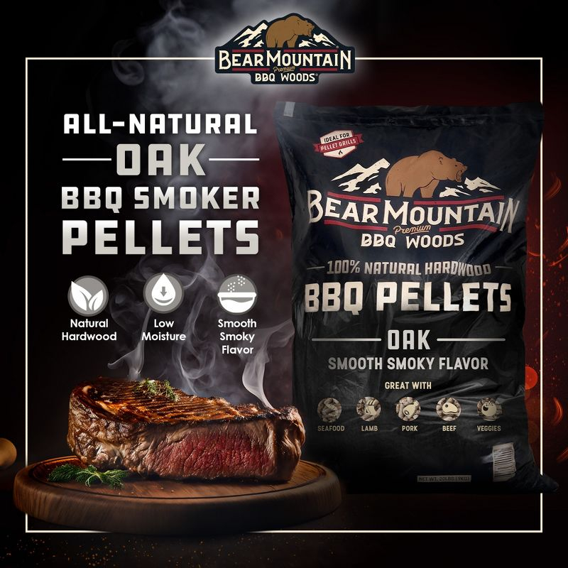 Bear Mountain BBQ Premium All Natural Earthy and Bold Oak Smoker Wood Chip Pellets For Outdoor Gas, Charcoal, and Electric Grills, 40 Pound Bag