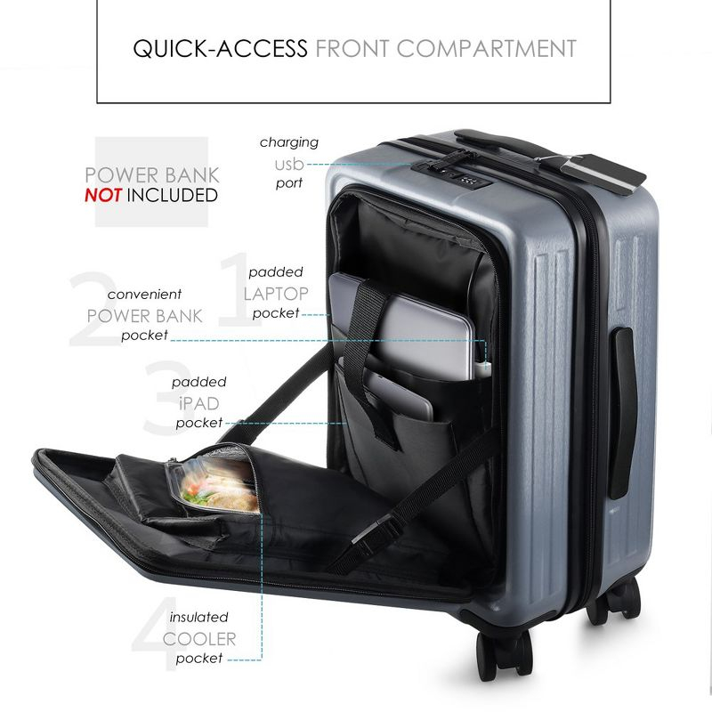 TravelArim 22" Airline Approved Hard-shell Carry On Luggage with Attachable Cosmetic Case - Gray