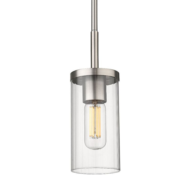 Golden Lighting Winslett 1-Light Mini Pendant in Pewter with Ribbed Clear Glass