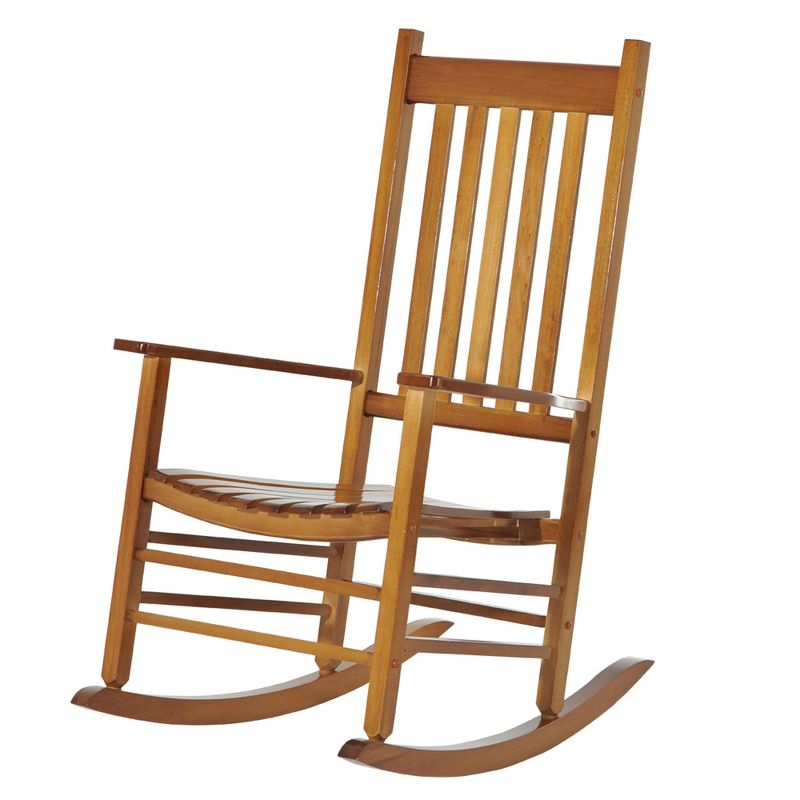 Outsunny Outdoor Rocking Chair, Wooden Rustic High Back All Weather Rocker, Slatted for Indoor, Backyard & Patio, Natural