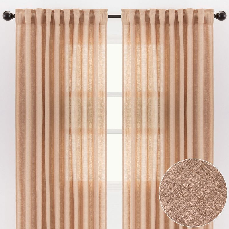 Chanasya 2pk Faux Belgian Flax Semi Sheer Window Curtain Panels - Set of 2 - 52 x 63 Inches Long - Beige