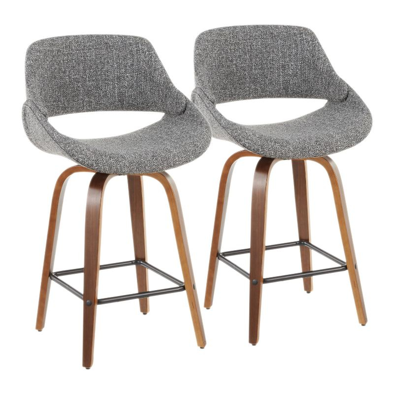 Set of 2 Fabrico Mid-Century Modern Counter Height Barstools Gray - LumiSource: Upholstered Swivel Seats, Wood Legs