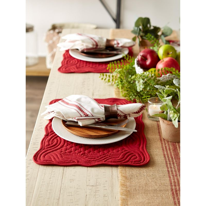 DII Quilted Farmhouse Placemat Set, Cranberry, 13x18"