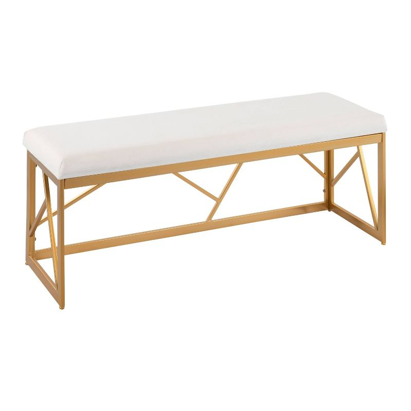 Folia 44" Velvet/Steel Bench Gold/White - LumiSource: Entryway, Modern Geometric Frame, Comfort Seating