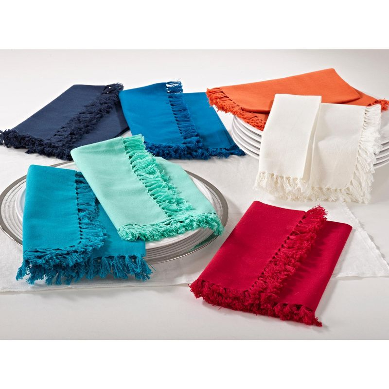 Saro Lifestyle Fringed Design Napkin, 20" Square (Set of 4), Navy Blue, 20" x 20"