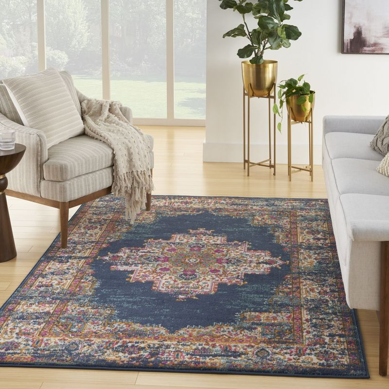 Nourison Passion Medallion Bohemian Indoor Rug Navy 5'3" x 7'3"