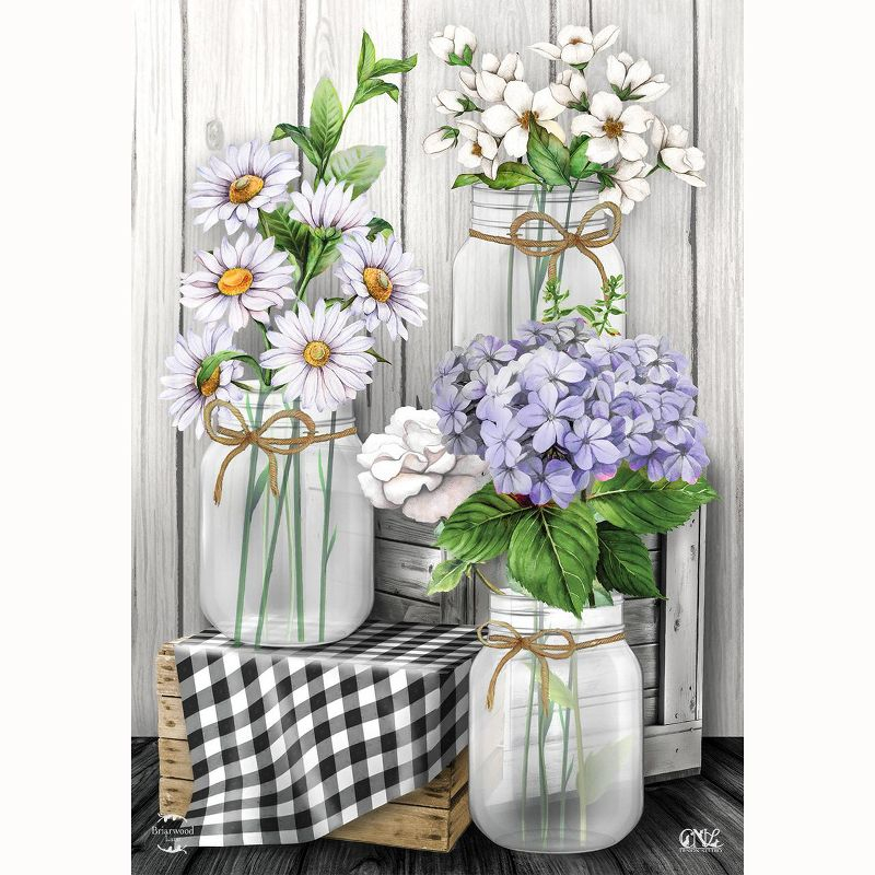 Checkered Mason Jars Spring House Flag Daisies Floral 28" x 40" Briarwood Lane
