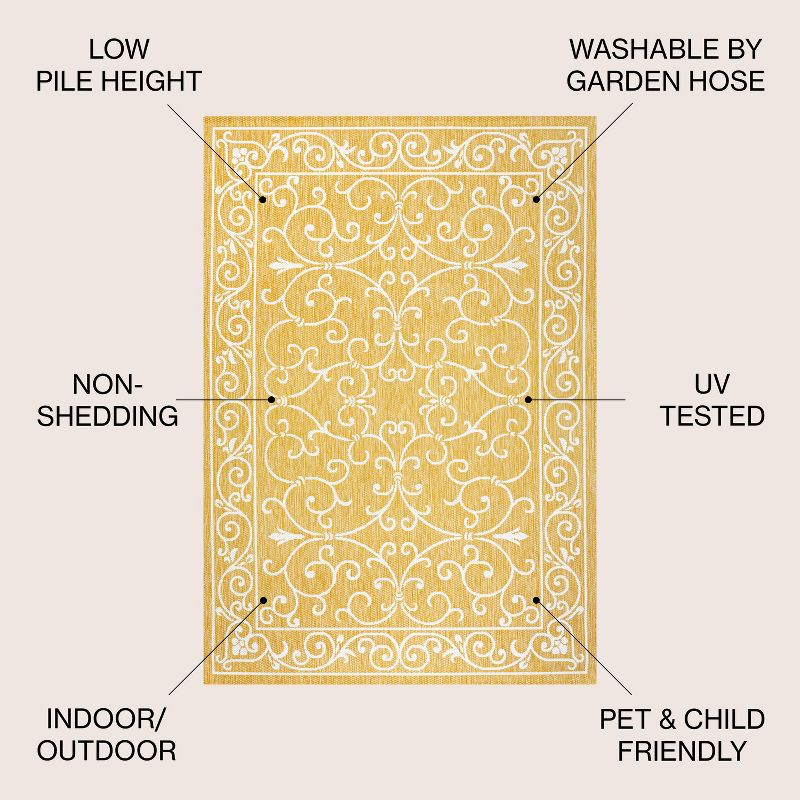 5' x 8' Charleston Vintage Filigree Textured Weave Indoor/Outdoor Area Rug, Yellow/Cream - JONATHAN Y