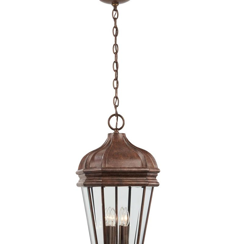 Minka Lavery Rustic Outdoor Hanging Light Fixture Vintage Rust Damp Rated 29" Beveled Clear Glass for Post Exterior Porch Patio