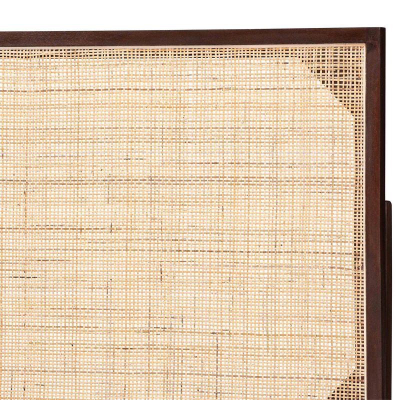 bali & pari Queen Aurelia Bayur Wood & Rattan Headboard Dark Brown/Natural Brown: Bohemian Design, Wall/Bed Frame Mount