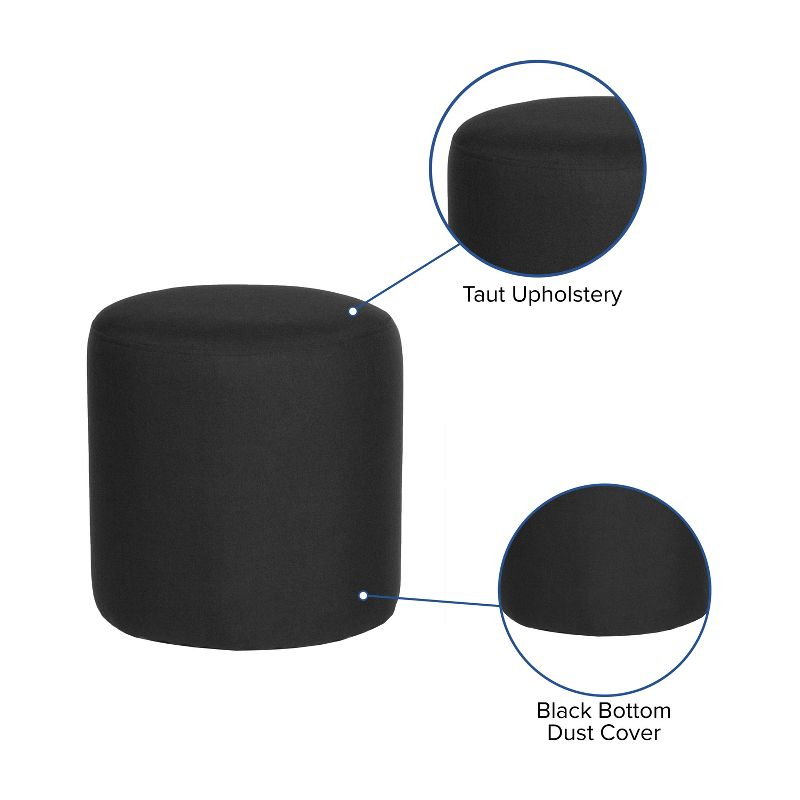 Emma and Oliver Taut Upholstered Round Ottoman Pouf in Black Fabric