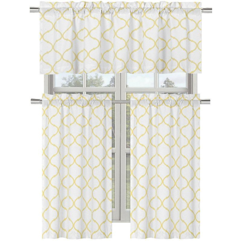 Kate Aurora Living Shabby Trellis 3 Piece Café Kitchen Curtain Tier And Valance Set - 56 in. W x 36 in. L, Yellow