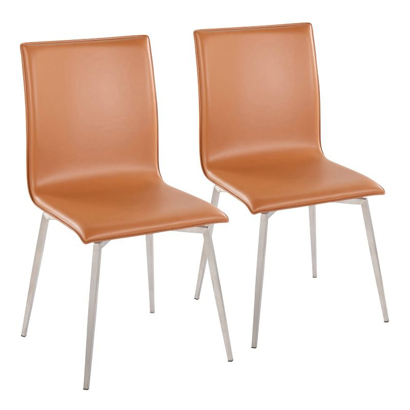 Set of 2 Mason Dining Chairs Stainless Steel/Camel: Swivel Base, Faux Leather, Modern Design - LumiSource