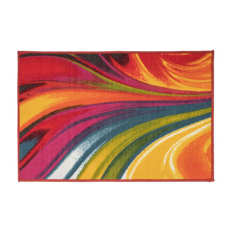 World Rug Gallery Modern Contemporary Waves Multicolored Non-slip (Non-skid) Area Rug - Multi 20" x 30"