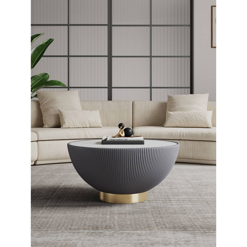 Manhattan Comfort Anderson Leatherette Upholstered Coffee Table with Faux Marble Tabletop Gray