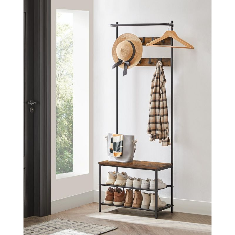 VASAGLE Hall Tree with Bench and Shoe Storage, Entryway Bench with Coat Rack Stand and Shoe Rack, Fabric Shelves, Rustic Brown and Black