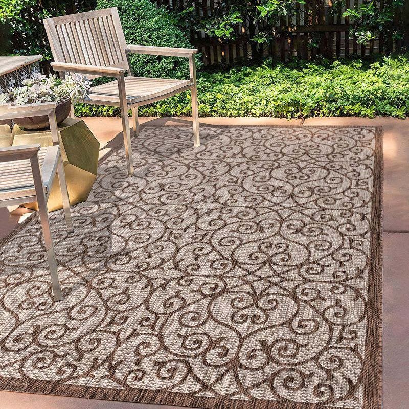 3'x5' Madrid Vintage Filigree Textured Weave Indoor/Outdoor Area Rug, Taupe/Espresso - JONATHAN Y