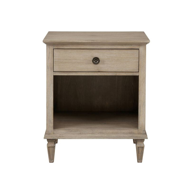 Victoria Nightstand Light Natural: French Countryside Inspired, Bronze Handle, Open Storage Space
