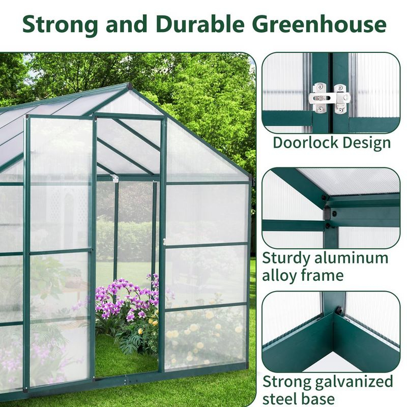 12x8 FT Greenhouse for Outdoors, Large Walk-in Greenhouse with Roof Vent, Heavy Duty Polycarbonate Greenhouse for Garden Patio Backyard