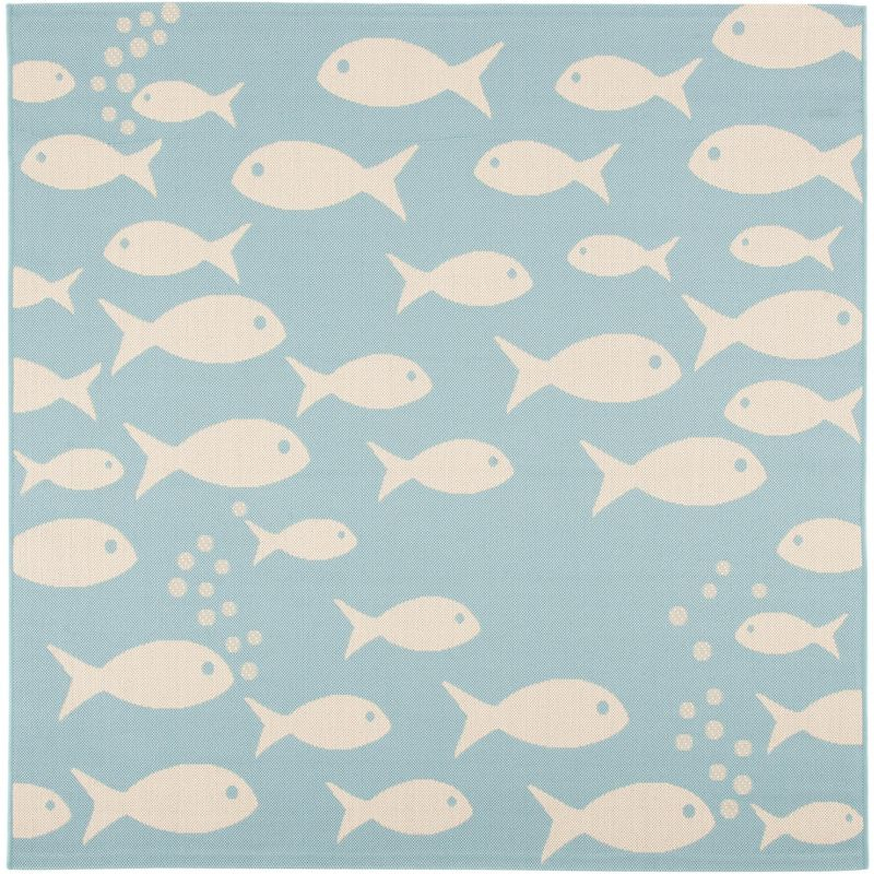 Courtyard CY6012 Power Loomed Indoor/Outdoor Area Rug - Aqua/Beige - 4'x4' - Safavieh.