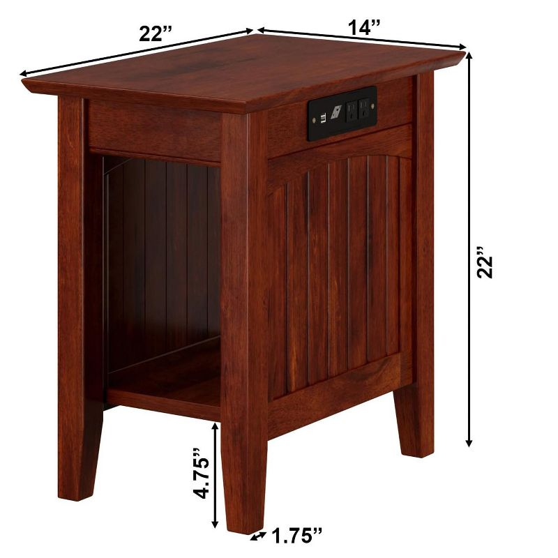 AFI Furnishings Nantucket Chair Side Table with Charging Station in Walnut