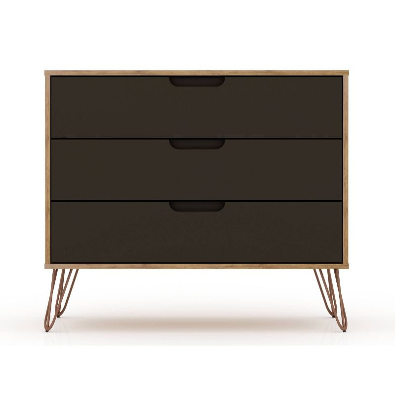 Rockefeller Dresser Natural/Brown - Manhattan Comfort: Mid-Century 3-Drawer Storage for Bedroom, MDF Composite
