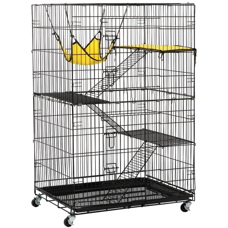 Yaheetech 4 Tiers Rolling Metal Cat Cage on Wheels Black