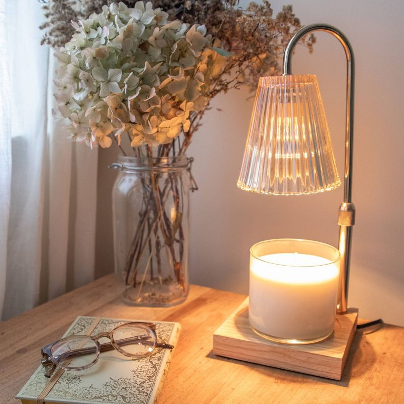 Sparoom Candle Lamp Warmer Crystal Ribbed Shade: Electric Glass Warmer, Contemporary Decor, Rose Gold