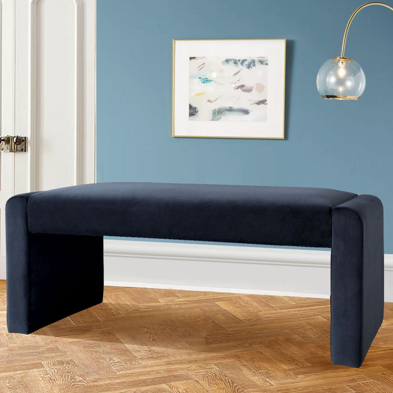 Kaia 47" College Navy Blue Velvet Waterfall Upholstered Bench-Maison Boucle