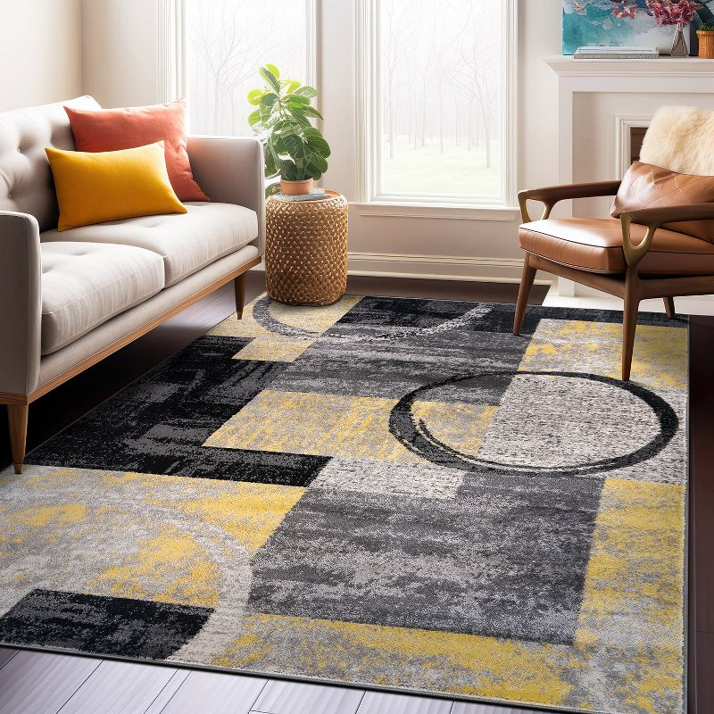 World Rug Gallery Abstract Circle Yellow 7'10"x10'2" Area Rug