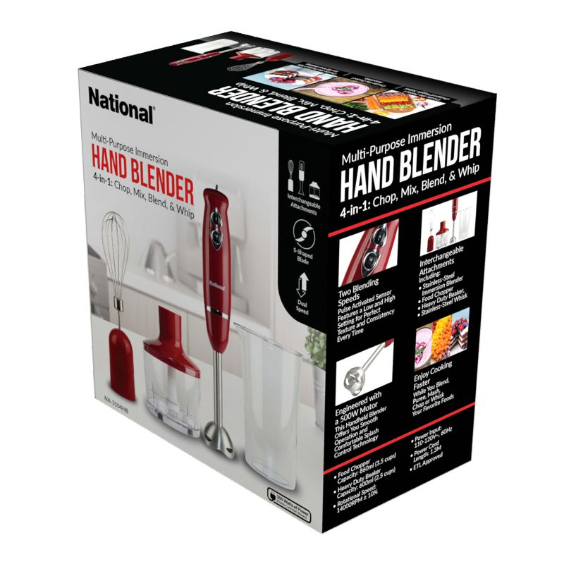National® 500-Watt Multi-Purpose 4-in-1 Immersion Blender with Attachments (Red)