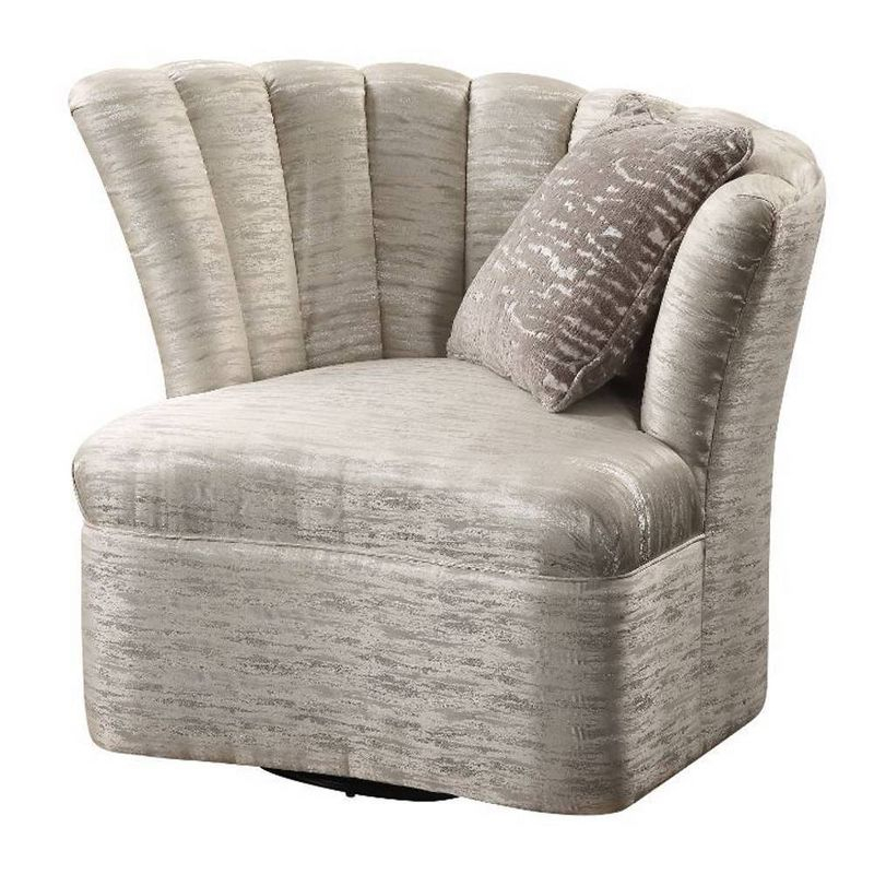 Acme Furniture 41" Athalia Swivel Chair Shimmering Pearl: Linen Upholstery, Wood Frame, No Assembly Required