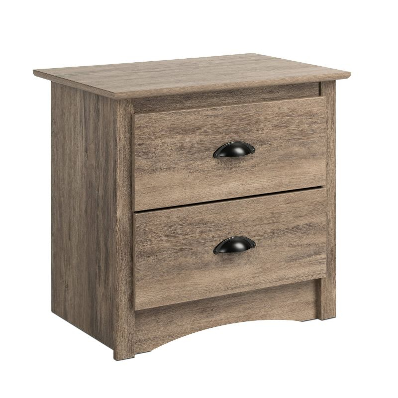 Salt Spring 2 Drawer Nightstand Drifted Gray - Prepac: Coastal Style, Black Metal Handles