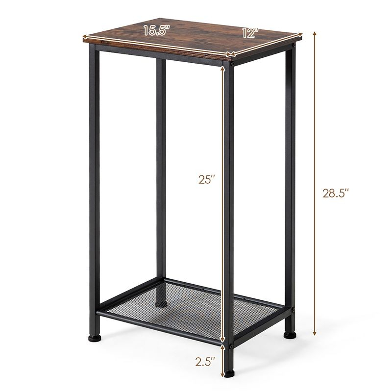 Costway 2-Tier Industrial Side End Accent Telephone Table w/Mesh Shelf Rustic Brown